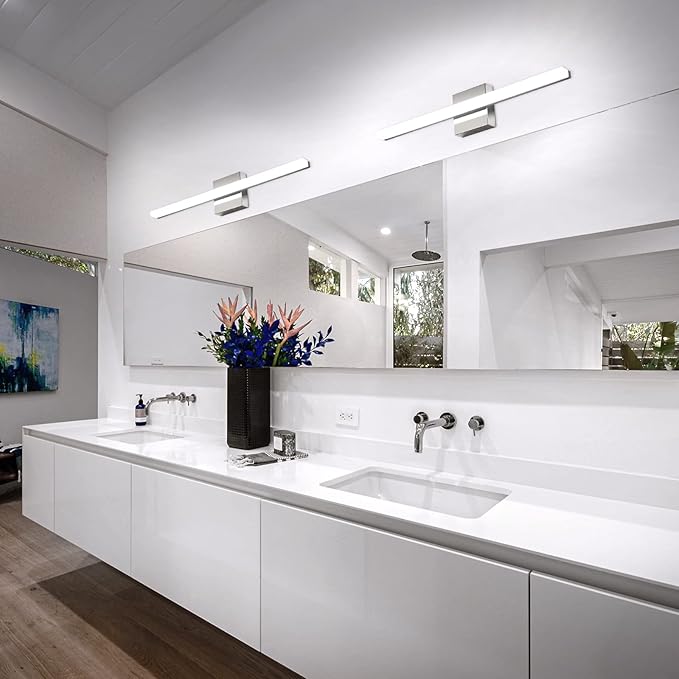 Combuh 2 Pack LED Vanity Lights Bar 24 Inch Bathroom Light Fixtures 14W IP44 Over Mirror Lighting Indoor Wall Sconces Modern Cool White 6000K for Washroom Restroom