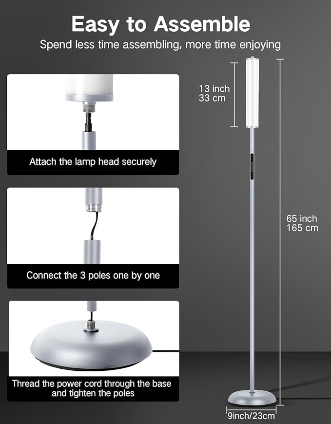OUTON Corner Floor Lamp with Remote, Touch & App Control, RGB Color Changing Standing Lamp with 32 Modes, 360 Lighting, 3 Color Temperatures, Dimmable 66 in Tall Lamp for Living Room Bedroom,Grey