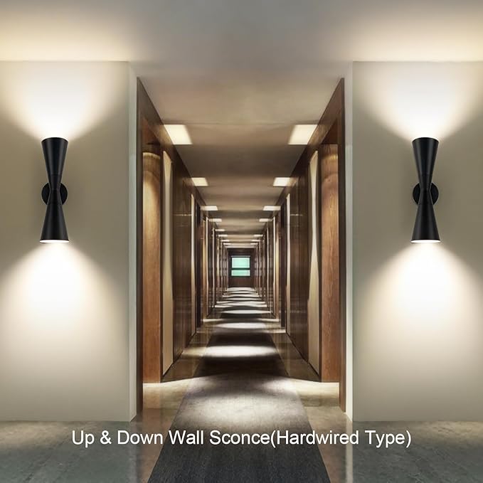 Modern Black Wall Sconces Set of 2, Up and Down Indoor Wall Sconces, Mid Century Indoor Wall Light Fixture, Hardwired Wall Mounted Lamp for Living Room, Bathroom, Bedroom, Hallway, 18 Inch