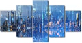 Modern Home Decoration 5 Panel City Landscape Wall Art Wireless Network Picture Canvas Art Internet Companies Office Corridor Wall Decor Men Bedroom Decor Frame and Stretched Ready to Hang 60x32 Inch