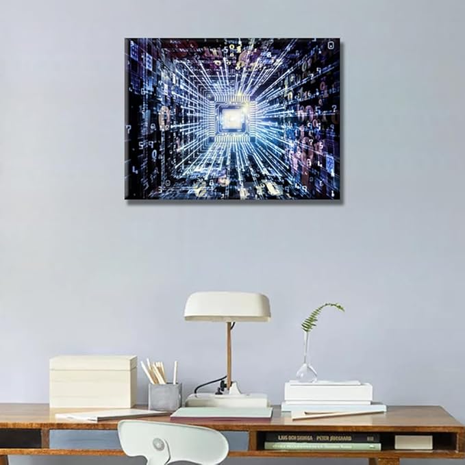 LSIUHWUWI Wall Decor Central Computing Machine Concept Wall Pictures for Living Room AI Canvas Wall Art Modern Wall Painting 1 Panel Wall Art Canvas Posters and Prints Framed Ready to Hang 12X16 INCH