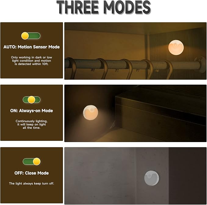 LED Night Light, Rechargeable Closet Light, Dusk to Dawn Sensor, Small Nightlight Automatically Turn On & Off, Compact Size, Adjustable Brightness & Color, 2 Pack
