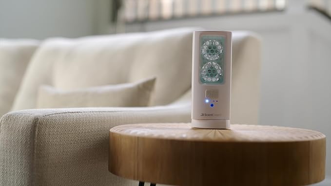 Cordless Electric Air Freshener Starter Kit – Rechargeable Room Air Freshener, 180° Oscillation, Non-Toxic Aroma Pods with Remote Control & 4 Scent Refill Pads for Home, 120 Day Supply