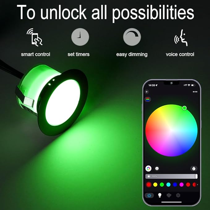 Sumaote 10Pcs WiFi RGBW Deck Lights Kit, 1.22" Recessed Low Voltage Step Lights Outdoor, IP67 Waterproof RGB and 3000K Dimmable Landscape Lighting for Stairs Path Pool Side, Smart APP Control