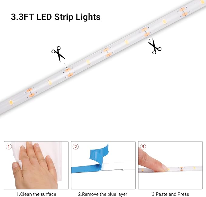 Battery Powered Led Strip Lights White, Self-Adhesive, Cuttable, Waterproof, 3.3FT 30Led Strip Lights for Kitchen Cabinet Cupboard TV Bedroom Decor
