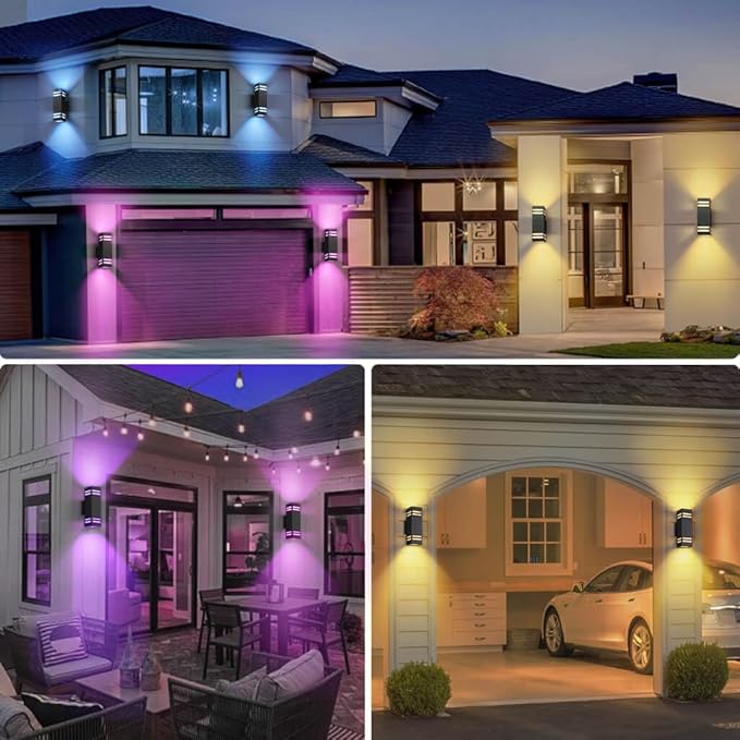 SHIMR Color Changing Outdoor Wall Lights 2 Pack, Ambiance Up and Down Lights Outdoor, Waterproof Square Smart Porch Lights WiFi APP Control Exterior Light Fixture Home Theater Lighting [ETL Listed]