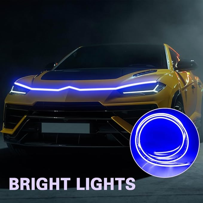 HAOBO 59 Inch Car Hood Light Strip, LED Strip Lights for Cars, Waterproof Auto LED Strip Light with Dynamic Scan Start-up Effect, Universal Engine Cover Decoration Accessories Fit Cars Trucks SUVs