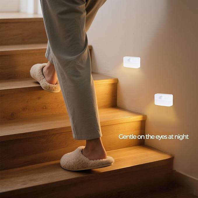 Motion Sensor Night Light Indoor, Rechargeable LED Stair Lights, Warm White Stick-On Wireless Closet Lights, Battery Operated Hallway, Cabinet, Bedroom, Kitchen Lamp