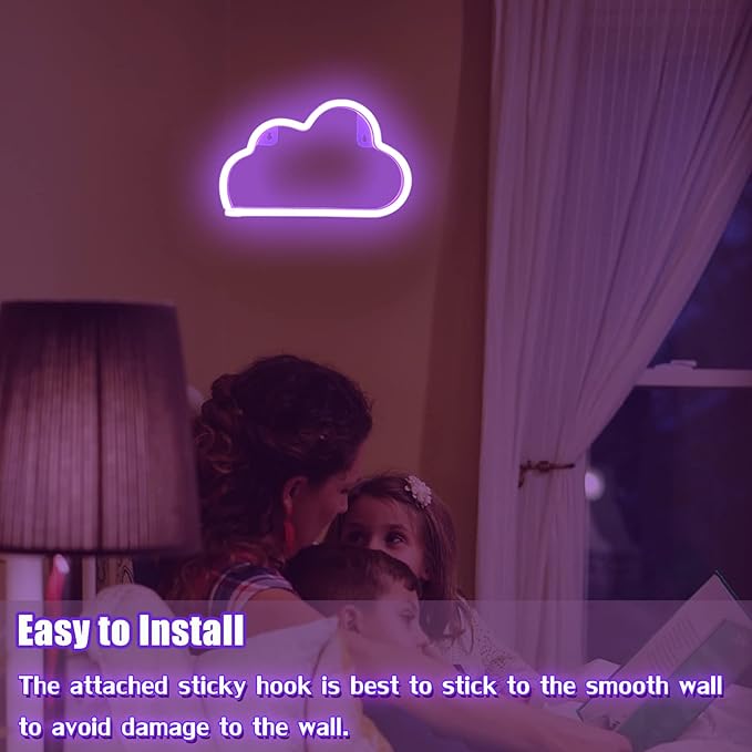 Cloud Neon Sign Purple Cloud Light Sign for Wall Decor,Battery or USB Powered Clouds Shaped LED Sign Decoration Lights for Bedroom Aesthetic Teen Girl Kid Room Christmas Birthday Wedding Party