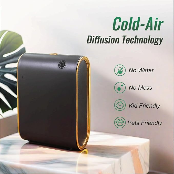 Scent Air Machine Waterless Essential Oil Diffuser - 1500 Sq Ft Coverage, Smart Cold Air Technology, Bluetooth Hotel Collection Diffuser for Home & Commercial Use (Black)