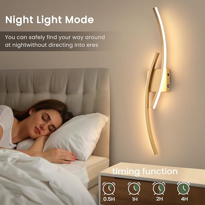 Battery Operated Wall Sconce,Gold Wall Sconces with Remote Control,3000K-6000K Modern LED Wireless Wall Light for Living Room, Hallway, Bedroom, 39.3 Inch