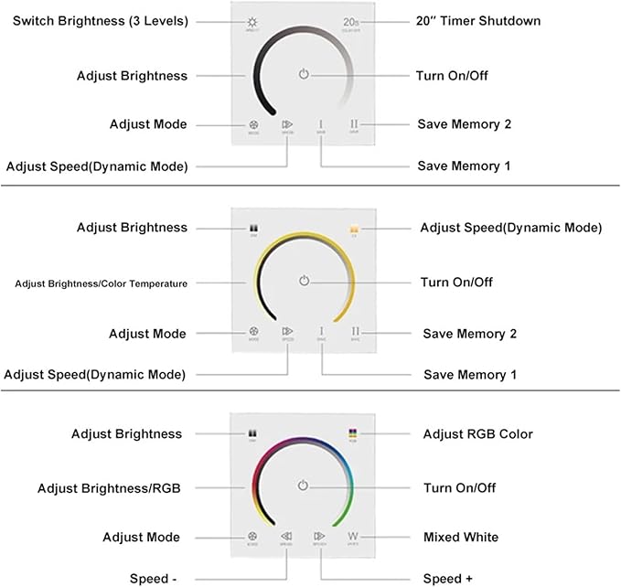 Touch Panel Controller DC12V 24V Single Color CCT RGB RGBW LED Light with Glass Panel Dimmer Wall Mount Switch with Light(RGB)
