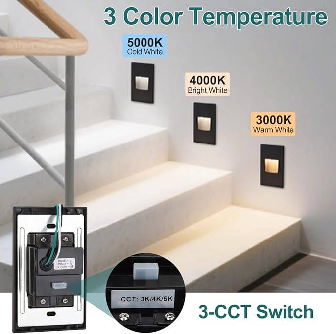 kadision Vertical LED Step Light 120V, 3000K/4000K/5000K Adjustable, 3.5W 175lm Indoor Outdoor Dimmable Stair Lights, Aluminum ORB Finish, 4 Pack