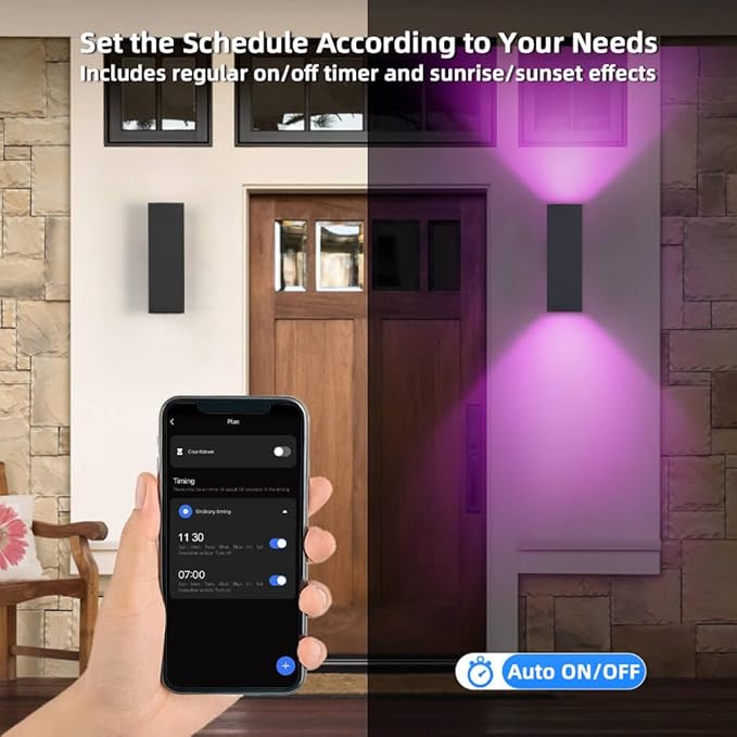 SHIMR Color Changing Outdoor Wall Lights 2 Pack, Ambiance Up and Down Lights Outdoor, Waterproof Square Smart Porch Lights WiFi APP Control Exterior Light Fixture Home Theater Lighting [ETL Listed]