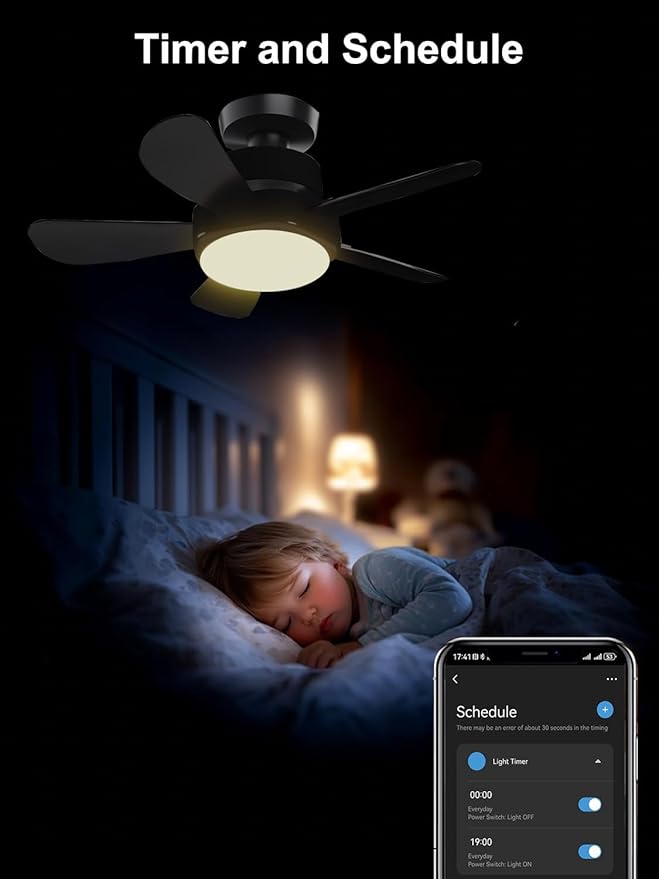 Ligency 16" Smart Socket Fan Light with Alexa - Screw-in Small Ceiling Fan with Remote, RGBW & 3000-6500K Dimmable, 6-Speed Reversible Quiet Motor, E26/E27 Base Fan for Bedroom, Garage, Black