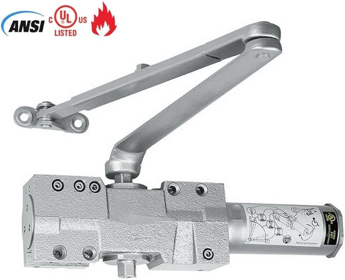 Commercial Door Closer Grade 1 Hydraulic Extra Heavy Duty Self-Closing Adjustable Size 1–6 ADA Compliant ANSI/BHMA Certified Automatic High Traffic Surface-Mount Weather-Resistant Silver UL Fire-Rated
