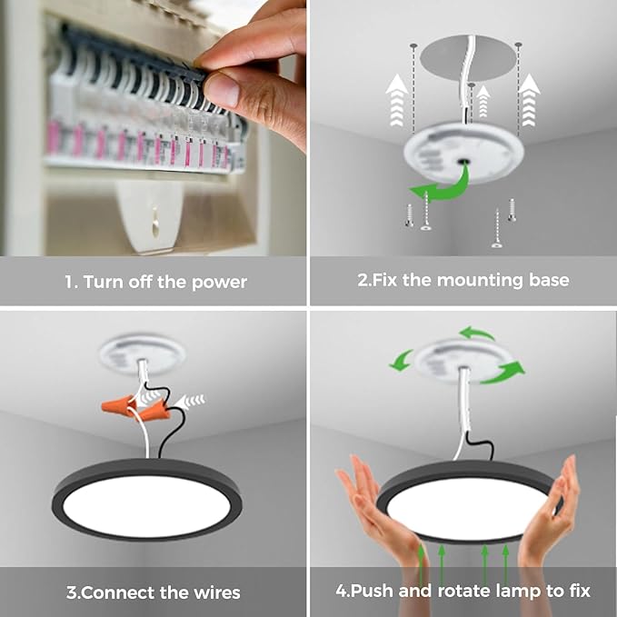 zemty 9 Inch LED Ceiling Light with Night Light 1800K, 3000K/4000K/6500K Dimmable Light Fixtures with Remote Control,15W 1500lm Flush Mount Ceiling Lamp for Bedroom LivingRoom Bathroom Kitchen-Black
