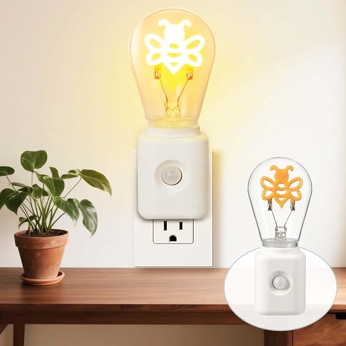 Vintage Filament Night Light Plug in, Dimmable and Motion Sensor Equipped, Warm Ambience 2200K for Hallway, Bedroom and Stairway, 1 Pack