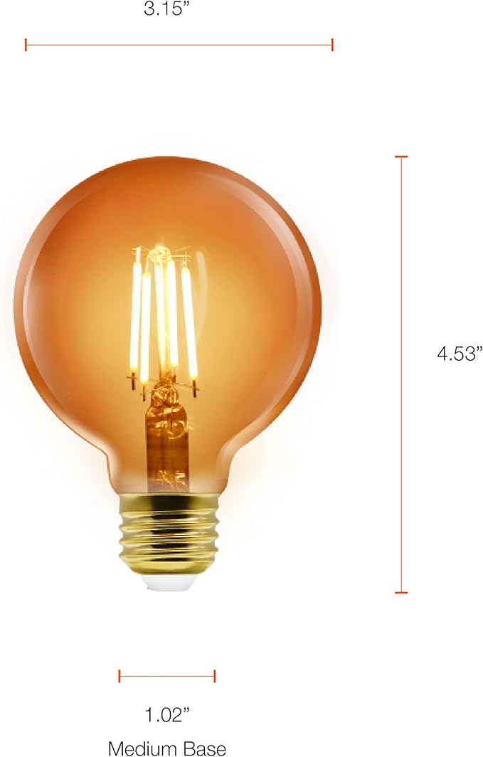 Sylvania WiFi LED Smart G25 Amber Finish Light Bulb, 3.5W Efficient, for Alexa/Google Assistant, 2000K, No Hub Required - 1 Pack (75801)