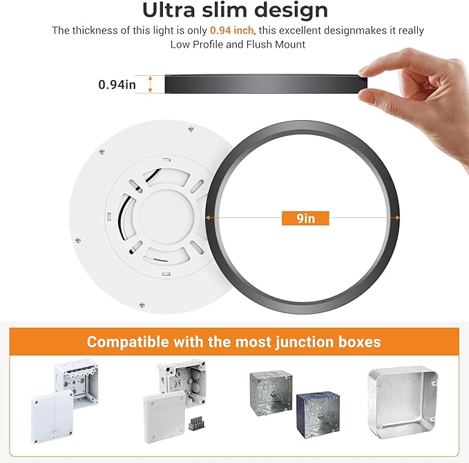 slochi 3Pack LED Flush Mount Ceiling Light Fixture, 9 Inch Light Fixture, 3000K-4000K-6500K Round Flat Bedroom Lights, Closet Round Surface for Bathroom Laundry Bedroom Hallway