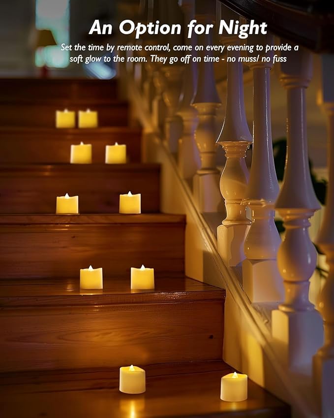 Homemory 24Pack Timer Flameless LED Votive Candles, Long Lasting Battery Operated Tea Light with Timers, 6 Hours On and 18 Hours Off Cycle Automatically for Wedding, Table Decorations (Ivory Base)
