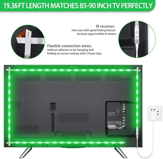 MY BEAUTY LIGHT LED Lights for TV, 19.36ft TV LED Backlight for 85-90in TV, 4096 DIY Colors Options RGB LED Strip Lights Behind TV, Smart Led Ambient Lighting for Bedroom Gaming Room Decor