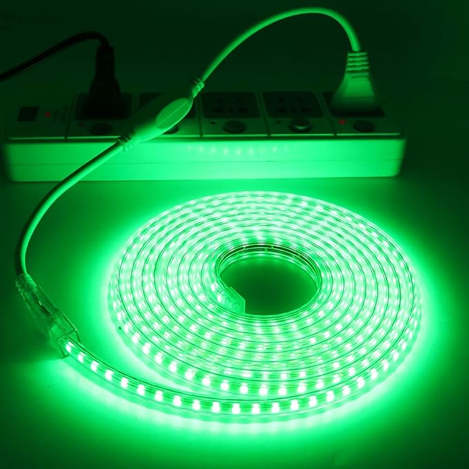 16.4ft LED Light Strip Kit, AC 110-130V Flexible Waterproof Rope Lights, 5050 60 LEDs/M for Indoor Outdoor Commercial Lighting Decoration, Accessories Included, Green