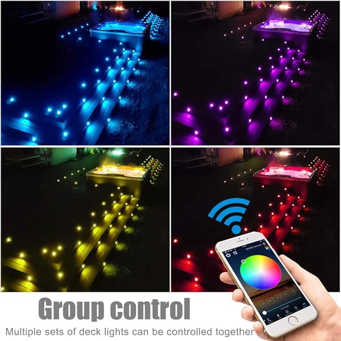 LED Deck Light Kit, 20pcs Φ1.77 WiFi Wireless Smart Phone Control Low Voltage Recessed RGBW Deck Lights with Remote, Voice Control, IP67 Waterproof Outdoor Path Stair Landscape Lighting, Black
