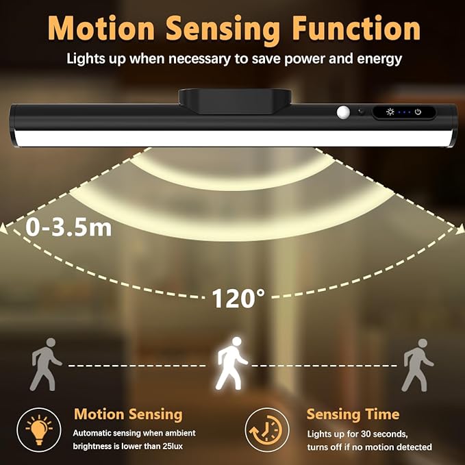 Battery Powered Operated Wall Strip Lights, Motion Sensor LED Light Bar Indoor, Rechargeable Magnetic Under Cabinet Lighting Wireless with Remote Control for Closet Mirror Kitchen - Black