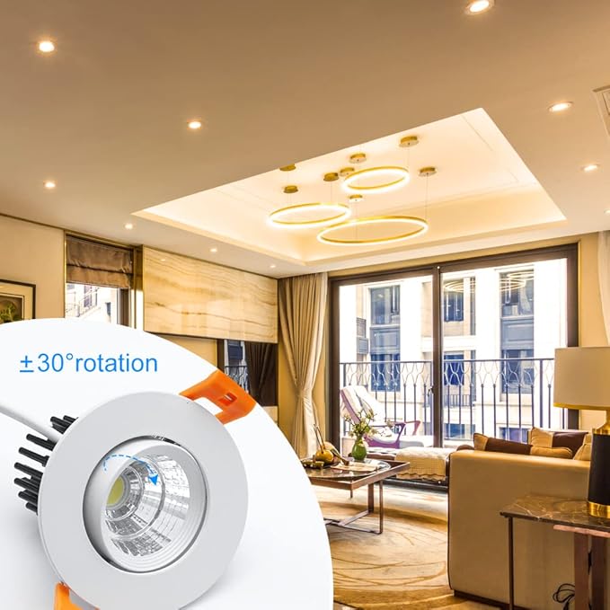 inShareplus 2 Inch LED Downlight, 3W Recessed Lighting COB Dimmable, 3000K Warm White, CRI80, Ceiling Lights with LED Driver, 6 Pack