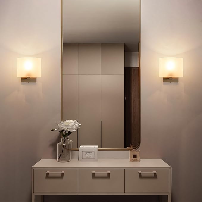 Hardwired Wall Sconces, Modern Acrylic Shade Wall Light Fixture, Gold Walls Mounted Lamp with Ceramic Lamp Holder, Classic E26 Bulb Walls Lighting for Bedroom, Living Room, Hallway 【No Bulb Included】