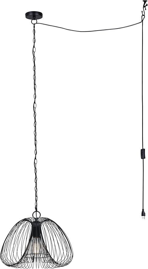 Canarm Stockholm Plug-in Pendant Light, Matte Black with Swag Kit and On/Off Switch, Adjustable Cord, Modern Lighting for Living Room or Bedroom