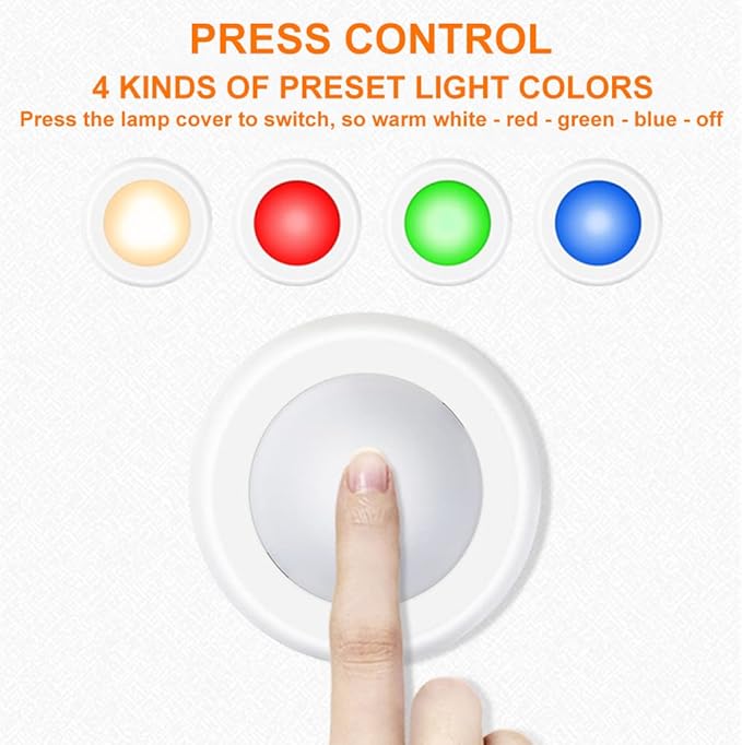 LED Puck Lights with Wireless Remote, 13 Colors RGB Dimmable Under Cabinet Lights, Battery Powered Color Changing Lights, Party Atmosphere Light for Kitchen Closet Counter, 3 Pack