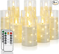 Homemory 9 Pcs Flameless Candles with Embedded Star String Fairy Lights, Battery Operated Candles, LED Candle, Fake Candles with Remote Control and Timer (Ivory)