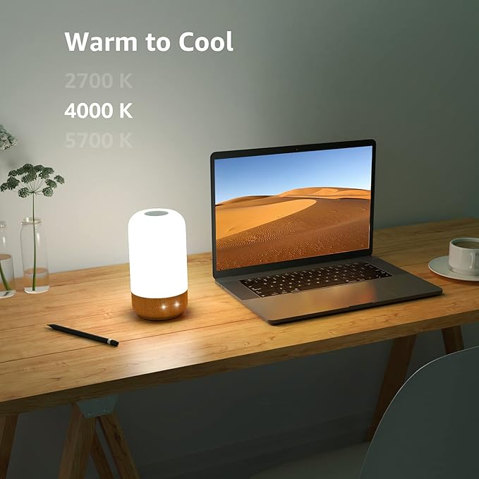 Lepro Table Lamp, LED Touch Lamp for Bedroom, Dimmable Bedside Night Light with Auto-off Timer, 350lm Tunable Soft Warm White, Daylight Cool White, RGB Color Changing Mood Lighting, Wood Grain