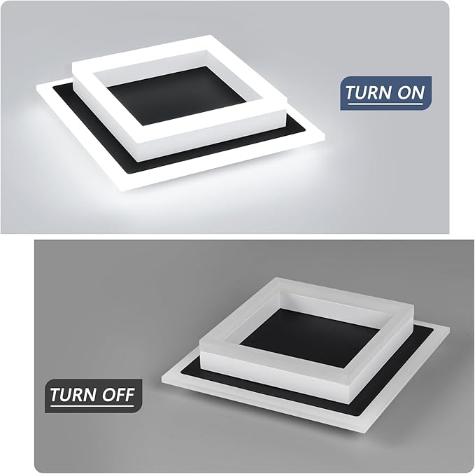 32W Modern LED Ceiling Light, Small Flush Mount Light Fixture, Kitchen Ceiling Lighting Fixtures 6000K, Square Hallway Lighting Fixtures for Living Room Bedroom Bathroom 2 Pack