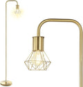 BoostArea Gold Floor Lamp, Industrial Floor Lamp, 6W Diamond Standing Lamp, E26 Socket, On/Off Footswitch, Whole Metal, Modern Small Simple Stand Up Lamp for Bedroom Living Room, Vintage, Mid Century