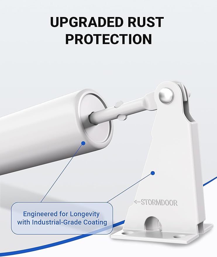 Automatic Storm Door Closer, Pneumatic Screen Door Closer with Adjustable Closing Speed, Window Closer Safety Closure with Hold Open for Storm (White)