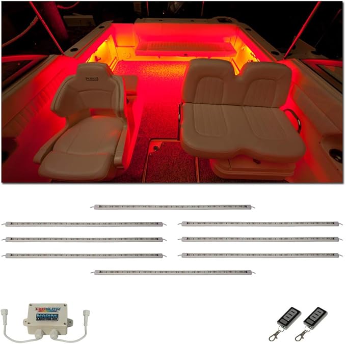 LEDGlow 8pc Million Color LED Boat Marine Deck & Cabin Accent Lighting Kit - 20" Waterproof Flexible Light Strips - Screw Cap Connectors with O-Rings - Includes Control Box & Wireless Remote