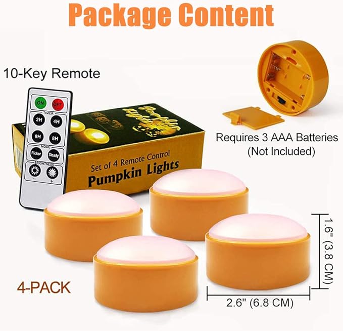 CANDLE IDEA 4 PCS Halloween Pumpkin LED Lights with Remote Timer Bright Flickering Battery Operated Jack-O-Lantern Electric Flameless Candles for Halloween Decorations Gift Supplies Orange Color