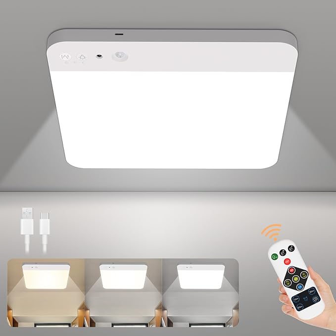 Rechargeable Motion Sensor Ceiling Light with Remote - Magnetic Wireless Closet Lights, 400LM Closet Lights Motion Sensored Indoor for Bathroom Closet Pantry and Hallways