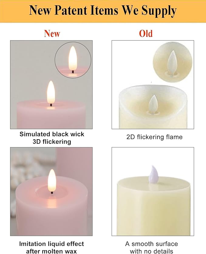 Pink Flameless Candles with Remote and Timer, Real Wax LED Pillar Candles for Living Room Decor, Battery Operated Fake Candles for Bedroom Bathroom Shelf Wedding Home Decor Valentines Day Decorations