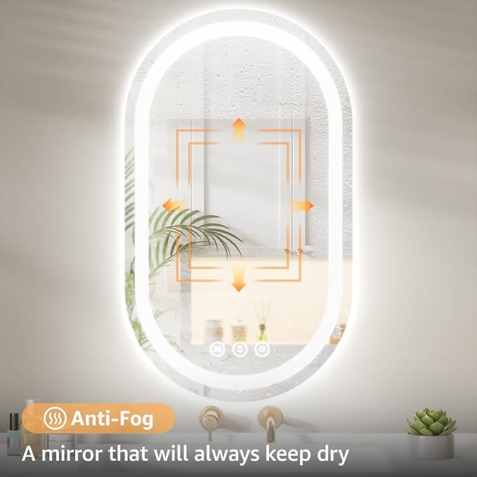 48"x36" Oval LED Mirror for Bathroom,Lighted Bathroom Vanity Mirror with Lights - Anti-Fog,Front Light and Backlit, Dimmable, 3 Colors,Mirror with Touch Sensor,Espejos para Baños