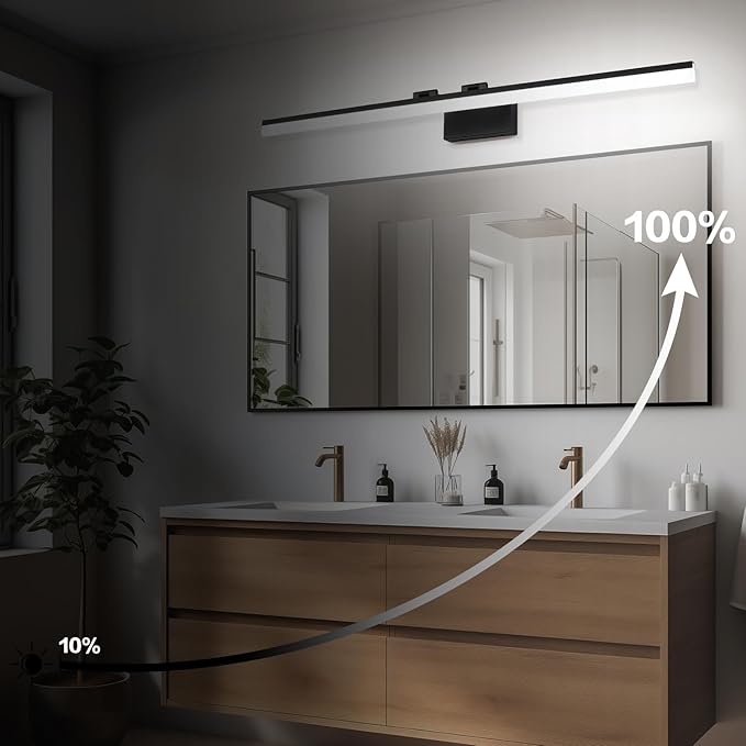 SOLFART Dimmable LED Black Vanity Lighting Fixture Wall Light Over Mirror for Bathroom 47.2 inch