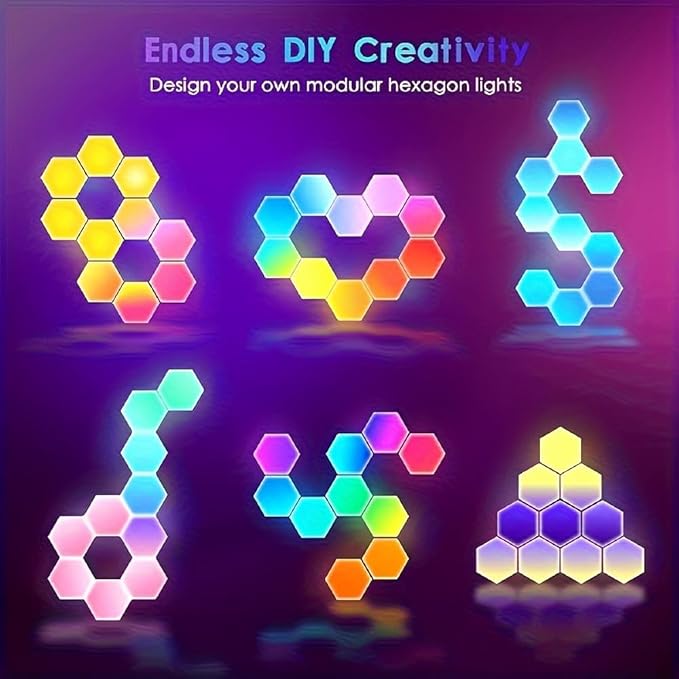 8 Pack Hexagon Light Panels - Smart RGB Hexagon LED Lights Wall Lights with APP & Remote Control Cool Music Sync Gaming Lights for Lving Room, Bedrooms, DIY Lovers, Gifts, Gaming Room, Kids