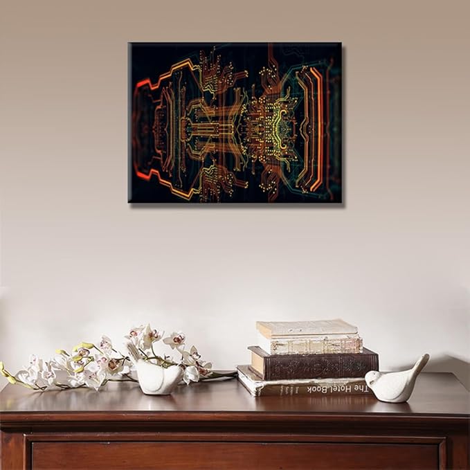 Wall Art for Living Room Circuit Board Canvas Wall Art Wall Decor Computer Chip Wall Painting CPU Concept Wall Paintings for Bedroom Framed Art for Home Decorations Ready to Hang 12X16 INCH