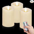 3PCS, 3 x 5 inches Flameless Candle with Remote Control, 3D Flickering Wick, Real Wax, Battery Candles,with Timer,Battery Powered Candles,for Holiday Home Decor,Ivory