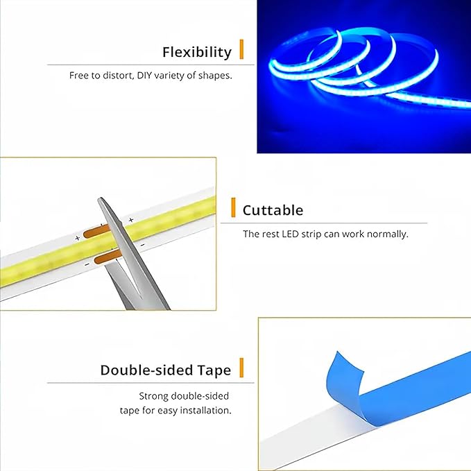 COB LED Strip Lights Ice Blue 3.28ft, 5V Dimmable LED Light Strip, Flexible USB Light Strip for Cabinet, TV Backlighting, Bedroom, Kitchen, Home DIY Lighting