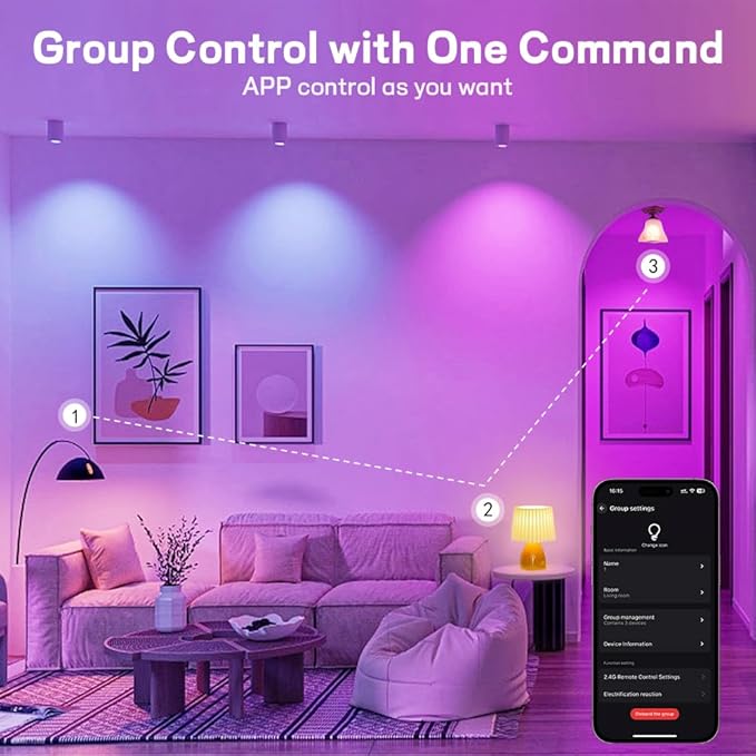 Smart Light Bulbs,Full Color Changing Dimmable LED Bulb,Compatible with Alexa and Google Assistant,UL FCC Certified,2.4GHz WiFi+Bluetooth LED Light Bulbs, Music Sync Smart Home Lighting (3)