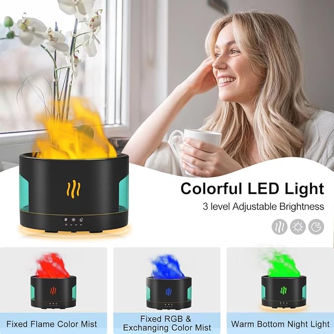 Oil Diffusers for Home large Room, 450ml Visible Water Tank, Air Diffuser Humidifier with Bluetooth Speaker, White Noise and Remote, Flame Humidifier for Bedroom,Office, 7 Colors Diffuser Gifts